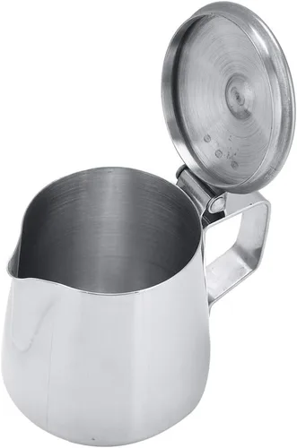 Miniatura 7 de Jarra de espuma de leche con tapa, vaporizador de leche, espumador de café para café, capuchino, latte, arte de acero inoxidable (20.3 fl oz)