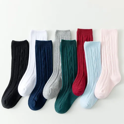 Miniatura 11 de Mini angel Calcetines altos hasta la rodilla para bebé, calcetines largos de punto trenzado, calcetines de algodón sin costuras, para recién 5 pares