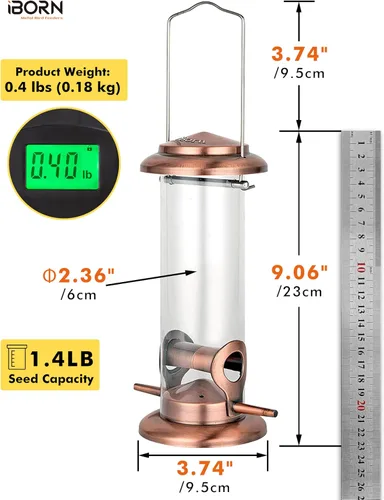 Miniatura 2 de iBorn - Comedero de metal para pájaros colgante, comederos para aves silvestres para mezclas de semillas, resistente, acabado metálico completo, 2