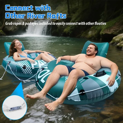 Miniatura 6 de Pool Float Adult, 53" Inflatable Float Tube, River Tubes for Floating Heavy Duty with Mesh Bottom, Inflatable Tube for Beach Lake Rafting, Verde