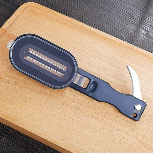 Miniatura 9 de Escalador de pescado con cuchillo, removedor de escamas de pescado, raspador de escamas de pescado con tapa cubierta, 2 en 1 limpiador de pescado