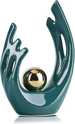 Miniatura 21 de LCCCK Decoración estética dorada de 9.5 pulgadas de alto, soporte de TV, centro de mesa funky, estatua y escultura de cerámica de arte abstracto