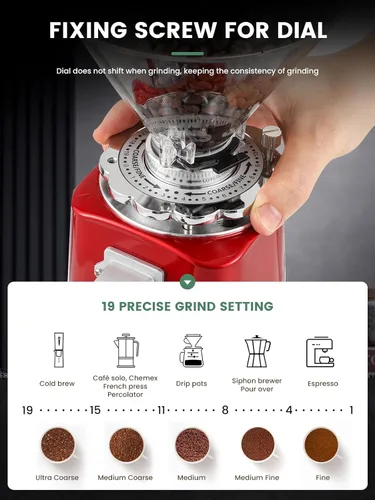 Miniatura 2 de Huanyu Molinillo de café de rebabas, rebaba plana de acero inoxidable, 19 ajustes de molienda precisos, capacidad de 35 onzas y dosis doble para 019