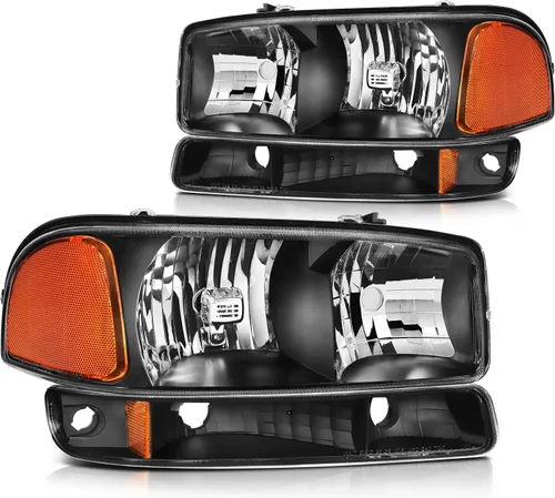 Miniatura 32 de Conjunto de faros delanteros para Chevy Avalanche 1500 2003-2006 para Avalanche 2500 03-06 para 1500 Classic 2007 carcasa negra reflector ámbar