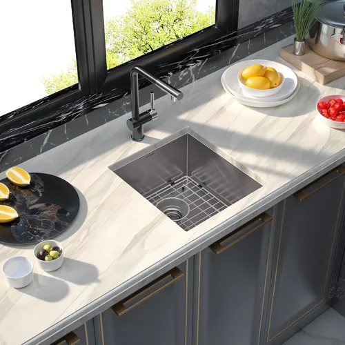 Miniatura 7 de MENSARJOR Fregadero de cocina de montaje inferior, fregadero de barra de acero inoxidable 304 de alta calidad, fregadero de un solo tazón