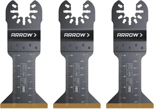 Arrow OSC204-3 - Hojas de sierra oscilantes con revestimiento de titanio para carpintería, paneles de yeso, PVC y metal, universal, se adapta a la