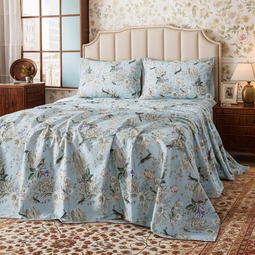 Miniatura 56 de FADFAY Juego de sábanas de cama con estampado floral amarillo, de algodón, tamaño King, suaves, transpirables, estilo Shabby Coquette, con bolsillo