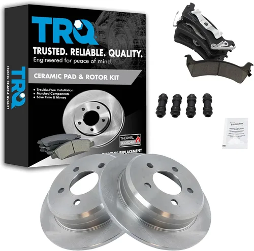 Miniatura 80 de TRQ Kit de rotor de freno trasero y pastillas de cerámica Posi premium compatible con camioneta Chevy GMC