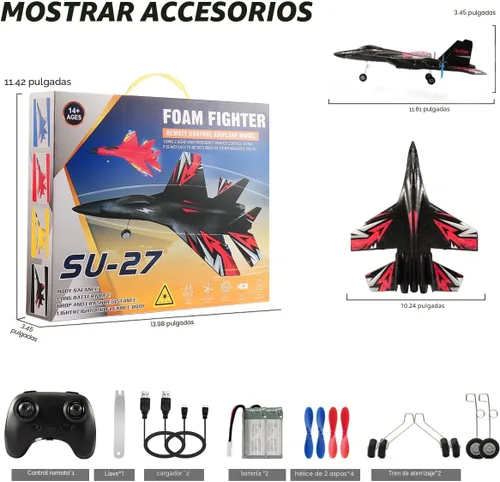 Miniatura 2 de Nueva actualización de avión SU27 RC, juguetes de combate de control remoto, 2.4 GHz 6 ejes estabilizador RTF planeador avión avión con 2