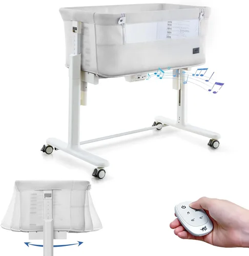 VaVaSoo Moisés Mecedor para Bebé, Moisés Eléctrico Automático de Cabecera, Cuna de Cabecera para Bebé con 5 Alturas Ajustables para Infantes de 0-6