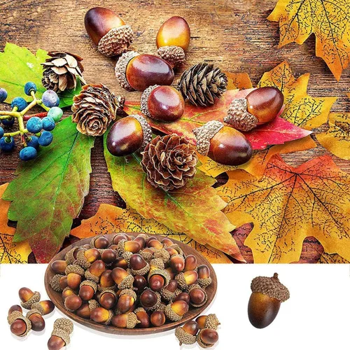 Miniatura 7 de Queenbox 50 piezas de bellota artificial y gorra, bricolaje, Navidad, Acción de Gracias, decoración para el hogar, otoño, invierno, vacaciones