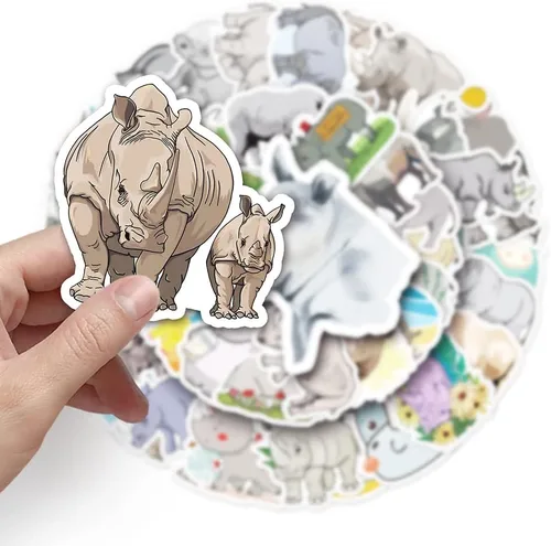 Miniatura 3 de Calcomanías de vinilo de rinoceronte, 50 calcomanías impermeables de animales ilustrados para portátiles, álbumes de recortes, diarios, cuadernos