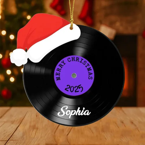 Miniatura 5 de Adorno de Disco de Vinilo Retro Personalizado 2025, Adorno de Músico Personalizado para Amantes de la Música, Decoración de Árbol de Navidad