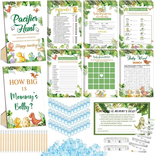 Miniatura 10 de Sherr Juego de 424 chupetes para baby shower, incluye letrero de caza y 50 chupetes acrílicos, Bingo Price Guess How Is Big Search for Brown Baby