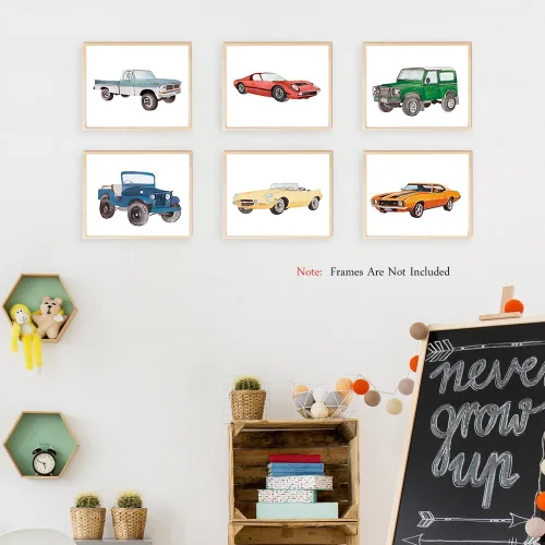 Miniatura 2 de XUOIAYNB Impresiones artísticas clásicas de acuarela para automóvil, diseño retro de auto todoterreno (8 x 10 x 6 unidades, sin marco), obra de arte