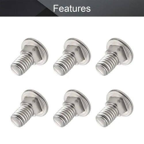 Miniatura 3 de MroMax 50 pernos de carro M6x12mm cabeza media redonda cuello cuadrado pernos sujetadores de acero inoxidable 304 cuello carro perno tono plateado