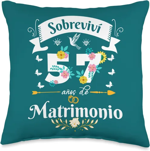 Regalos Originales para Mujer Aniversario de Bodas Sobreviví 57 años Matrimonio Aniversario de Boda Pareja - Almohada (16 x 16 pulgadas), multicolor