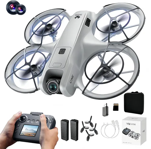 Drone RC con control remoto de pantalla con pantalla de control remoto, protector de hélice, cámara doble, ajuste de velocidad, retención de