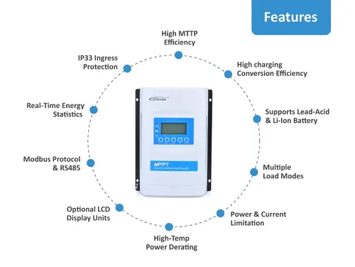 Miniatura 7 de EPEVER Controlador de carga solar MPPT serie XTRA3215N, carga y descarga máxima de 30 A, conversión de energía de alta eficiencia, ideal