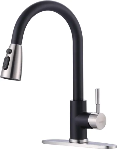 Miniatura 12 de WOWOW - Grifo de cocina cromado con rociador, grifo de fregadero de cocina extraíble de acero inoxidable con placa de cubierta, grifo de cocina