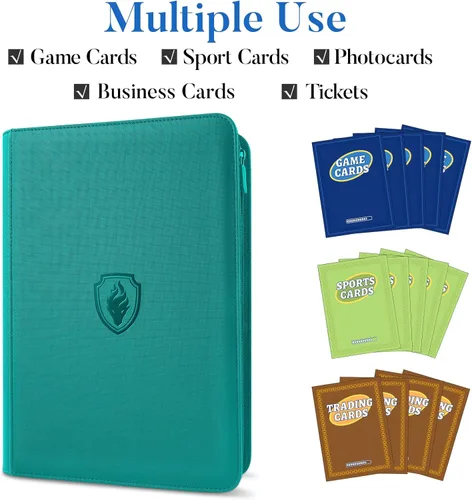 Miniatura 3 de Fabmaker Carpeta de tarjetas con cremallera de 4 bolsillos de alta calidad, carpeta de tarjetas coleccionables para 320 tarjetas, carpeta portátil