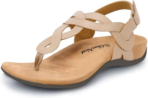 Miniatura 7 de Sandalias ortopédicas para caminar cómodas con soporte de arco para mujer, correa ortopédica en T, sandalias planas de verano para mujer