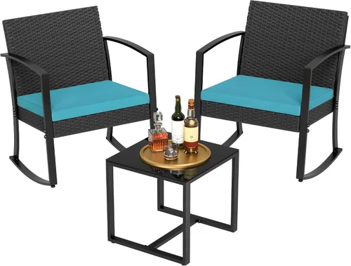 Miniatura 11 de Homall - Juego de muebles de patio de 3 piezas de resina para uso en exteriores - Juego de bistró con sillas de columpio acolchadas y mesa para Negro