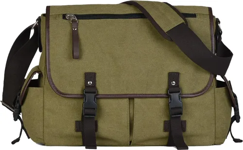 Miniatura 10 de Bolsa de mensajero vintage de lona para laptop de 15.6 pulgadas para hombres y mujeres, bolsa de hombro para computadora universitaria, maletines
