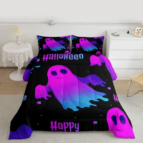 Miniatura 33 de Juego de edredón de calabaza para niños, con estampado de calabaza, estilo Halloween, juego de ropa de cama para niños, juego de ropa de cama