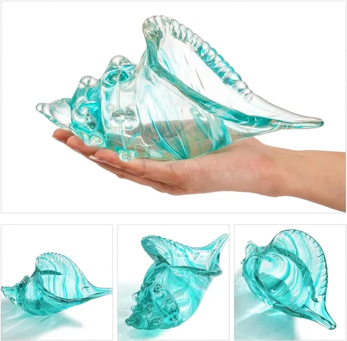 Miniatura 4 de QFkris 9.9" Figura de Caracola de Concha de Cristal Soplado a Mano para Decoración del Hogar Arte de Concha de Cristal Escultura