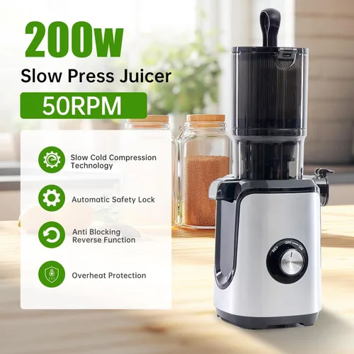 Miniatura 5 de NEWBULIG Exprimidor de prensa en frío, exprimidor de masticación con alto rendimiento de jugo, función inversa, detiene la oxidación y es fácil