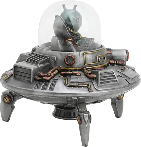 Miniatura 6 de Veronese Design 5 1/8 pulgadas de alto platillo volador OVNI Área de visitantes alienígenas 51 regalo escultura de resina decoración del hogar