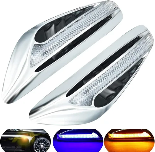 Miniatura 10 de Luces LED de posición laterales en forma de hoja, luces de conducción de doble color (blanco y amarillo/ámbar) para motocicletas, paquete de 2