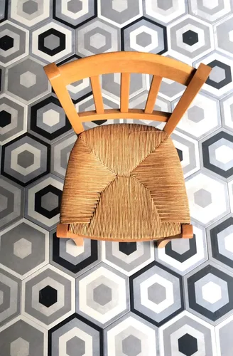 Miniatura 6 de Mama Mia - Azulejo de porcelana hexagonal gris con patrón geométrico (9 unidades, 10,2 x 11,4 pulgadas)