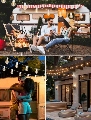 Miniatura 7 de Luces de Cadena Blancas para Exteriores de 25 Pies con 27 Bombillas Transparentes, Luces de Cadena G40 Globe para Patio Interior/Exterior, Luces