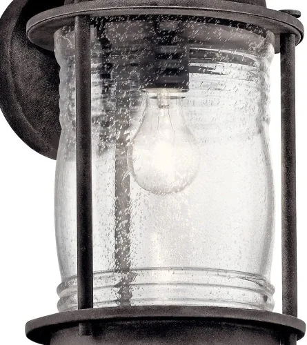 Miniatura 4 de Kichler Ashland Bay - Lámpara de pared para exteriores de 16 pulgadas, cristal acanalado transparente con semillas en zinc envejecido, grande