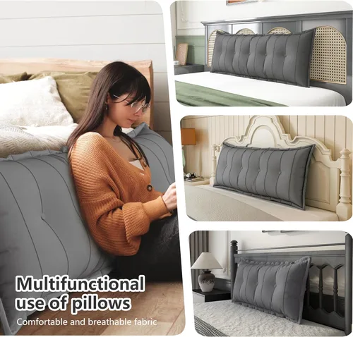 Miniatura 4 de Johnear Almohada Grande para Cabecero de Algodón y Lino, Cojín para Cama Diurna, Respaldo, Almohada Cilíndrica de Soporte y Posicionamiento