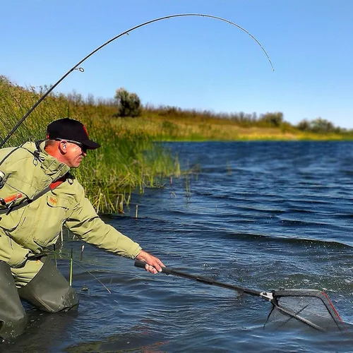 Miniatura 7 de SAN LIKE Red de pesca para peces Red de aterrizaje plegable con mango de poste de goma telescópico antideslizante para niños y adultos en agua