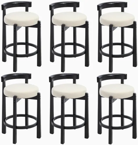 Miniatura 24 de HEAH-YO Taburetes de Bar Modernos de Mediados de Siglo Juego de 2, Taburetes de Mostrador de 26.5" con Respaldo, Taburetes de Bar Tapizados en Lino