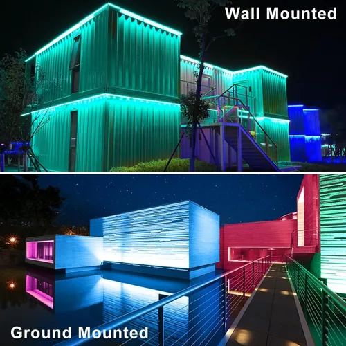 Miniatura 6 de MEIKEE Luz solar RGBW LED de pared 4 en 1, IP66 impermeable que cambia de color, tira de luces solares de pared con control remoto, luz