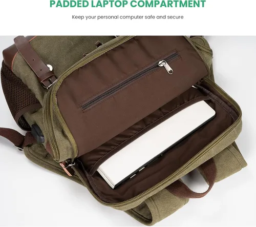 Miniatura 4 de Modoker Mochila vintage ecológica para hombres y mujeres, mochila de lona que se adapta a la mayoría de computadoras y tabletas de 15.6 pulgadas