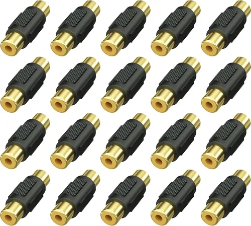 Paquete de 20 adaptadores RCA hembra a hembra acoplador de audio y video chapado en oro, para teléfono, altavoz, cable RCA, amplificador