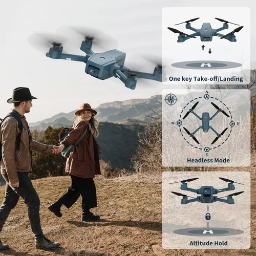 Miniatura 3 de Drone con cámara para adultos y principiantes, dron de 5 GHz con lente ajustable eléctricamente de 90°, control de gestos, vuelo de trayectoria