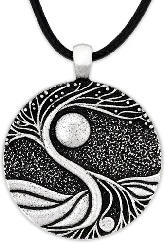 HAQUIL Collar de árbol de la vida, colgante vintage antiguo de luna de árbol de la vida, cordón de piel sintética, regalo de joyería vintage para