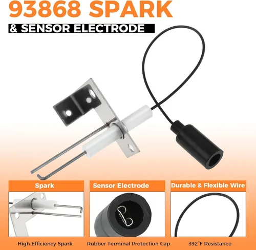 Miniatura 2 de 93868 Reemplazo del encendedor del calentador de agua para RV, electrodo de chispa y sensor, reemplazo de reparación de encendido de 2 puntas