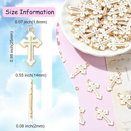 Miniatura 2 de KitBeads 100 dijes de cruz blanca esmaltada, religión, Cristo Jesús, Crucifijo para hacer joyas, pulseras, collares, aretes, manualidades a granel