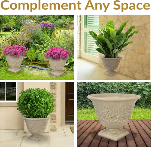 Miniatura 4 de Sunnydaze Darcy - Maceta de pedestal para exteriores de 16 pulgadas, maceta redonda grande de poliresina con orificio de drenaje perforable, maceta