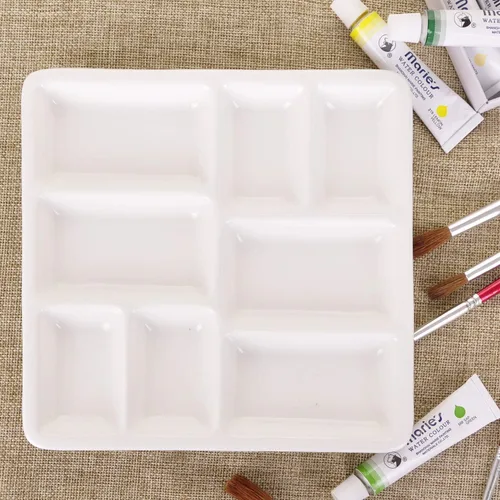 Miniatura 4 de VanEnjoy Paleta de pintura de artista de cerámica cuadrada blanca,Paleta de acuarela de porcelana,Bandeja de mezcla de cerámica para pintura