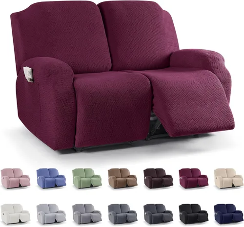 Miniatura 14 de KinCam Fundas para sillón reclinable, fundas elásticas para sillas reclinables, fundas para sofá reclinable de jacquard a rayas, protectores