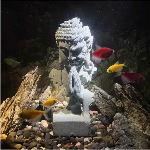 Miniatura 10 de livelyfish Estatua de Buda meditante, pecera, estatuas de Buda zen, figuras de pensador de piedra arenisca para acuario, jardín, decoración